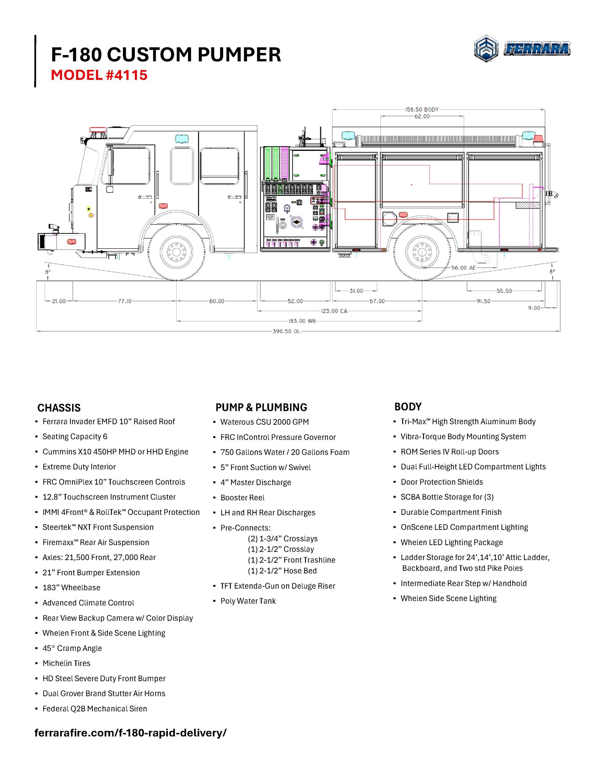 F-180 4115 Pumper engineering drawing