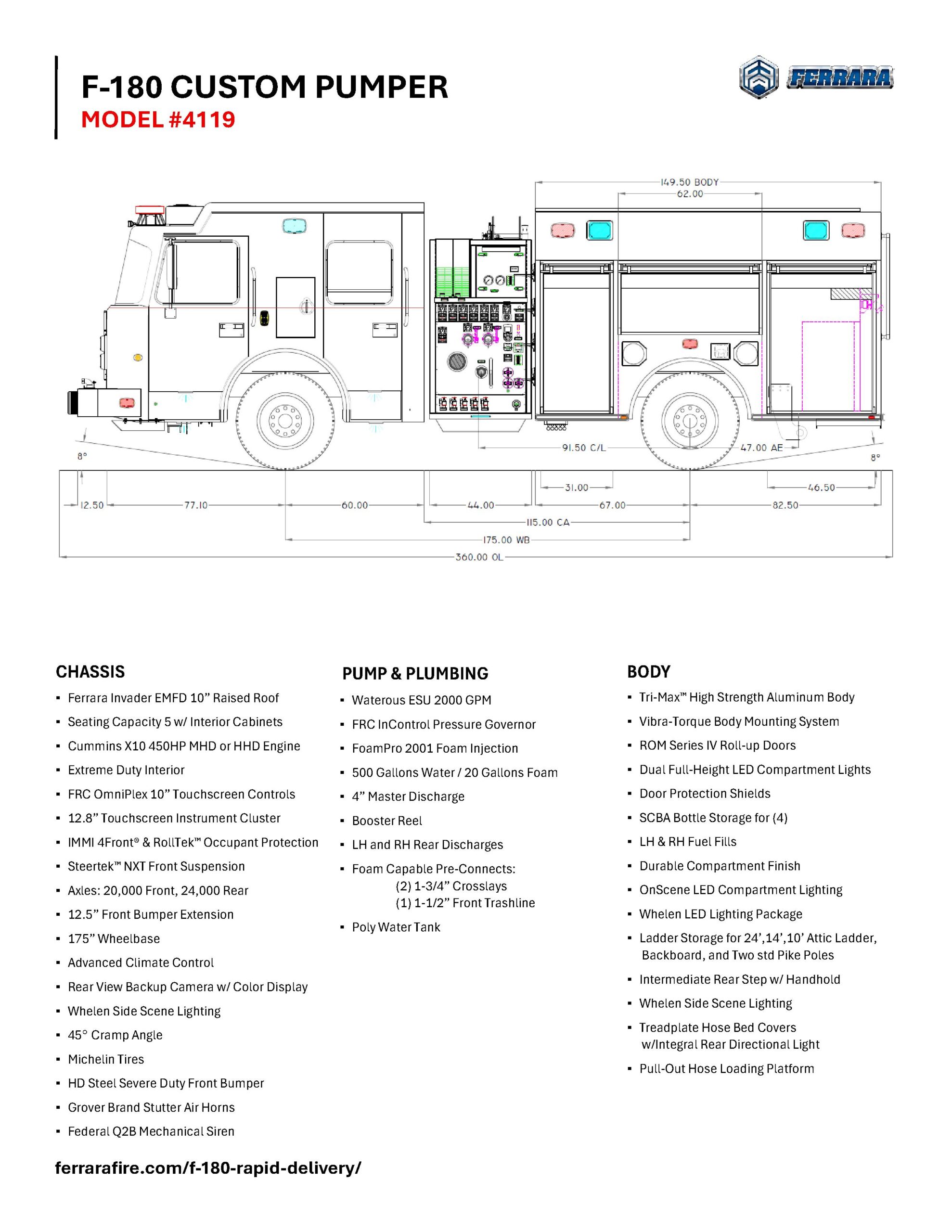 F-180 4119 Pumper engineering drawing